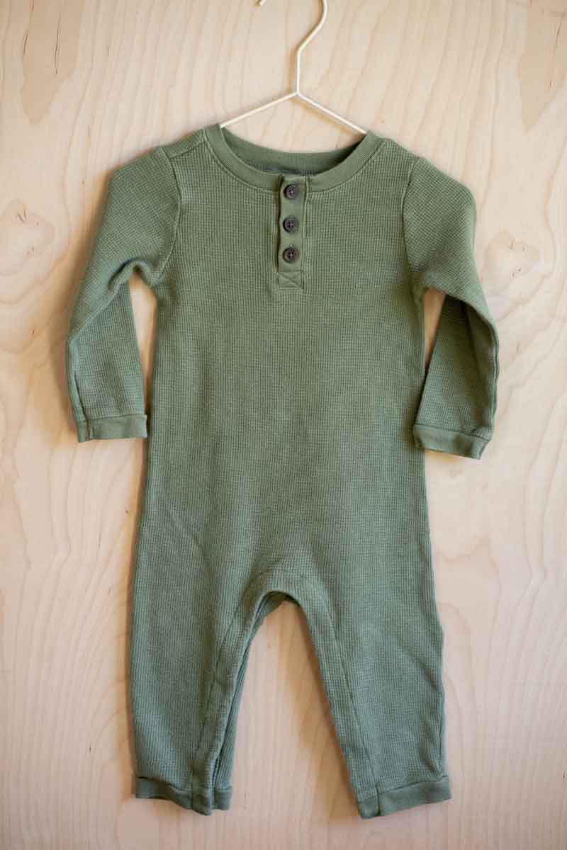 Green Waffle Knit Romper: 12-18mos