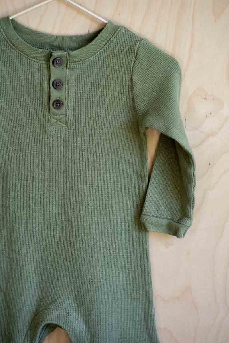 Green Waffle Knit Romper: 12-18mos