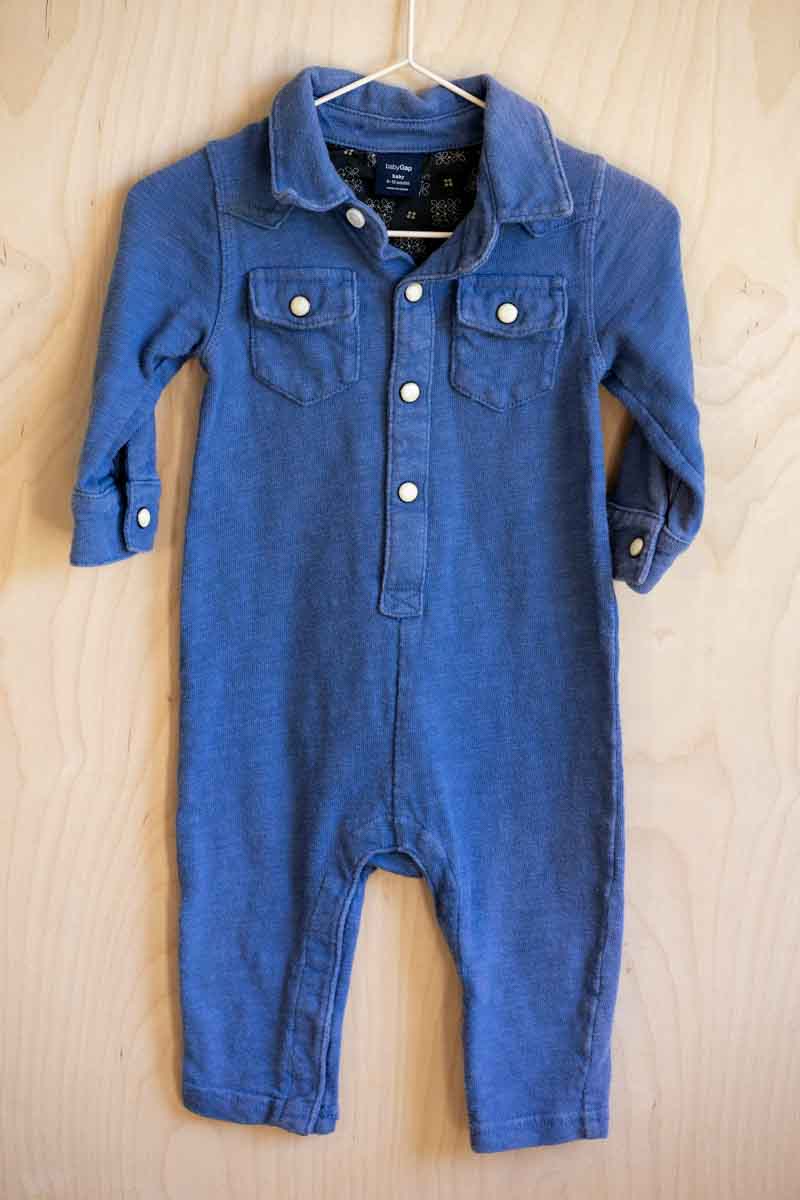 Blue Pearl Snap Romper: 6-12mos