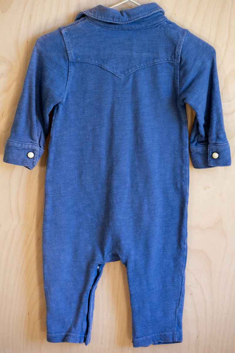 Blue Pearl Snap Romper: 6-12mos