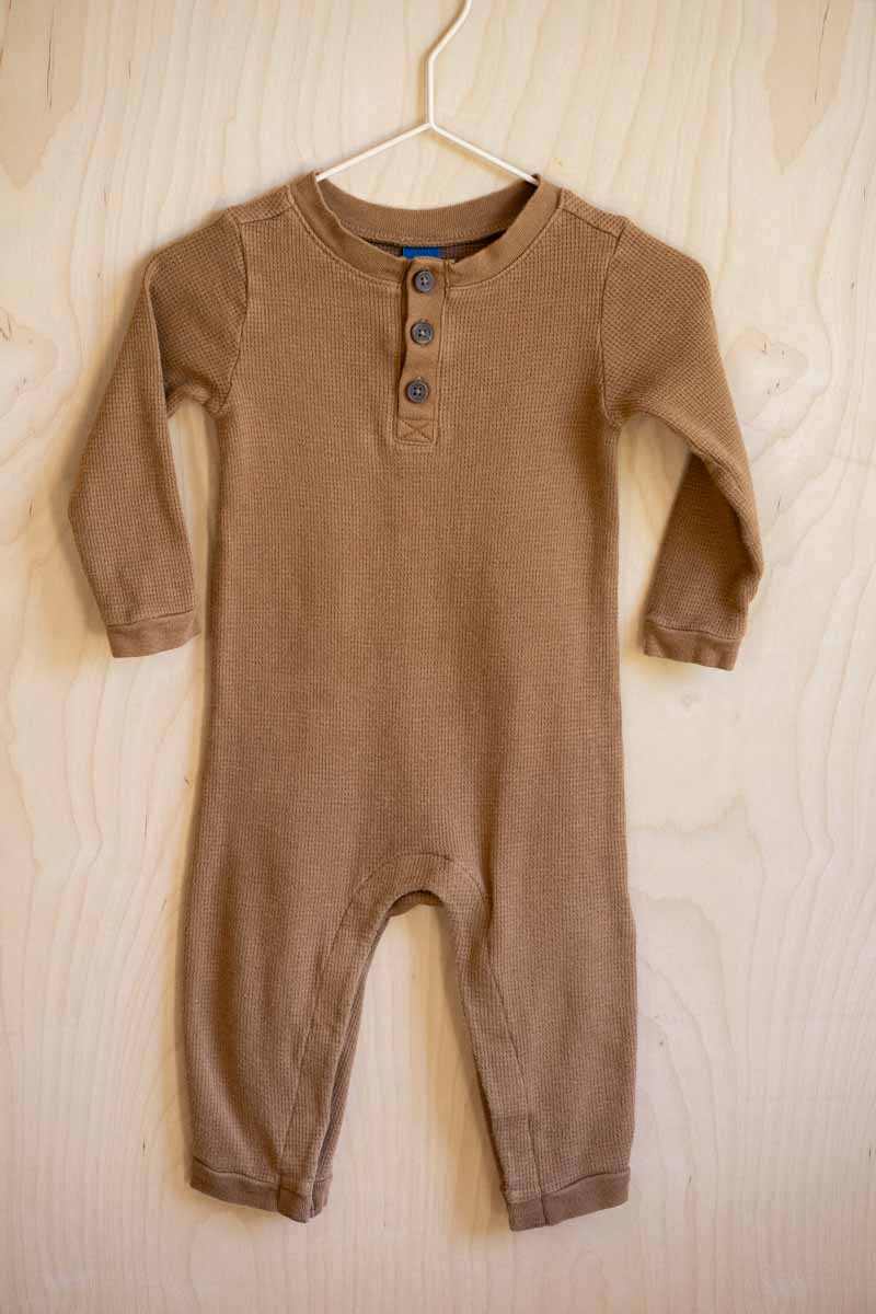 Rust Brown Waffle Knit Romper: 12-18mos