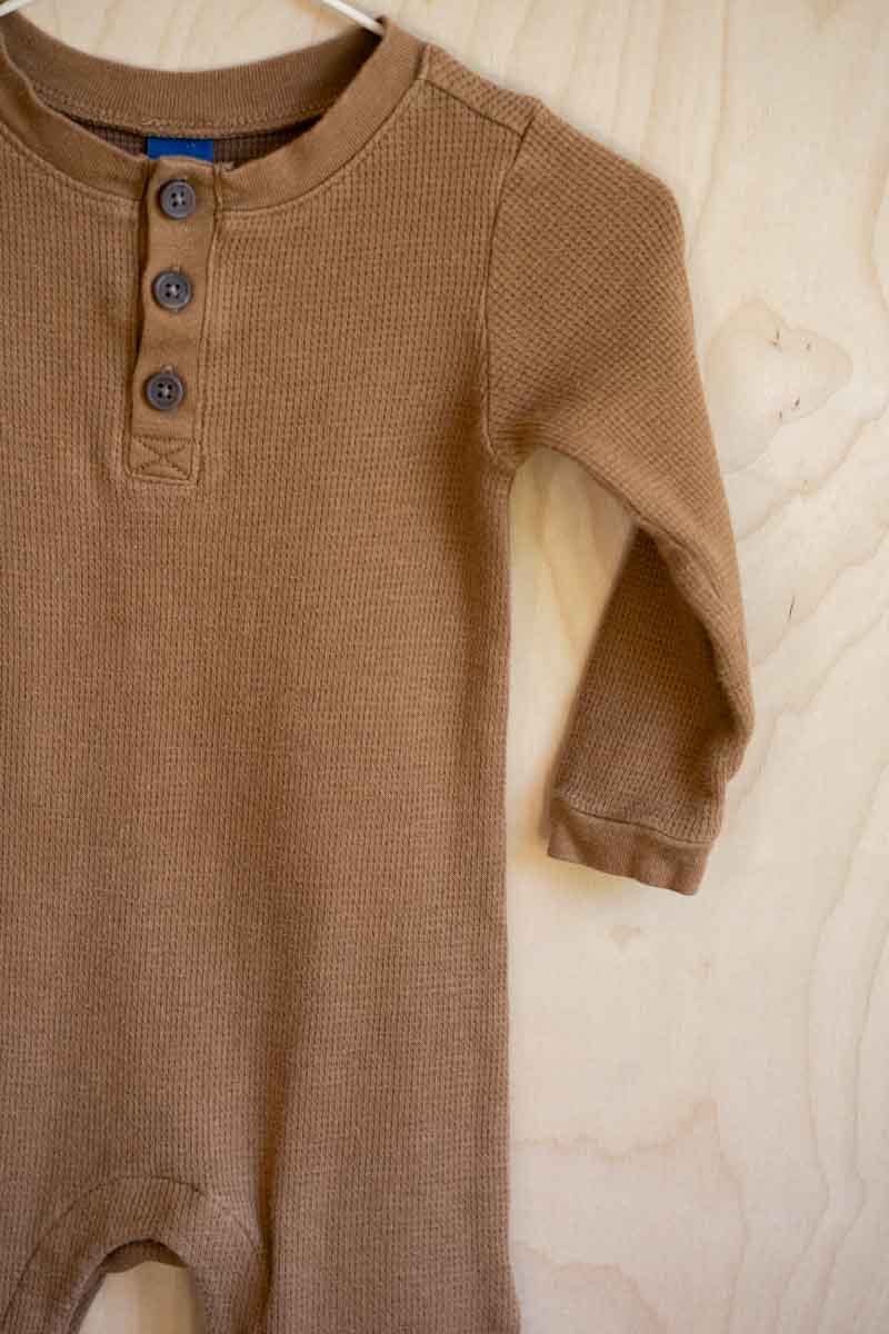 Rust Brown Waffle Knit Romper: 12-18mos