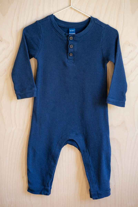 Navy Blue Waffle Knit Romper: 12-18mos