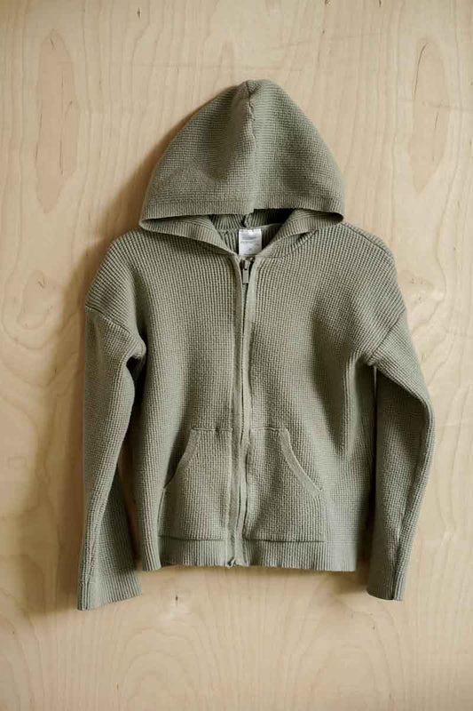 Green Waffle Zipper Hoodie: 5yr