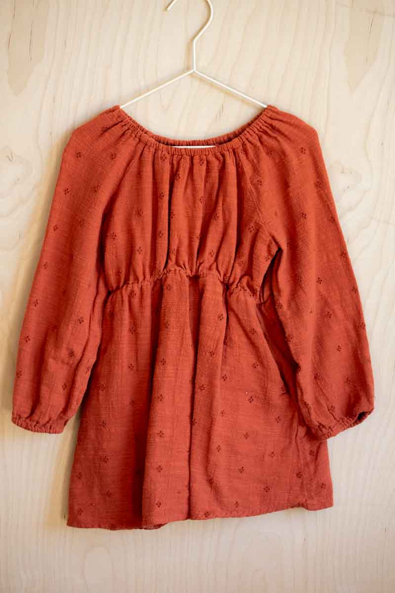 Rust Eyelet Long Sleeve Dress: 4T