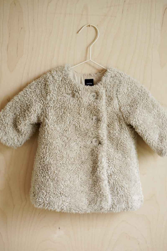 Beige Thick Fuzzy Winter Coat: 3-6mos