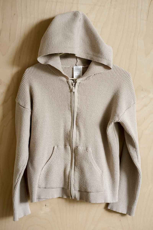 Beige Waffle Zipper Hoodie: 5yr