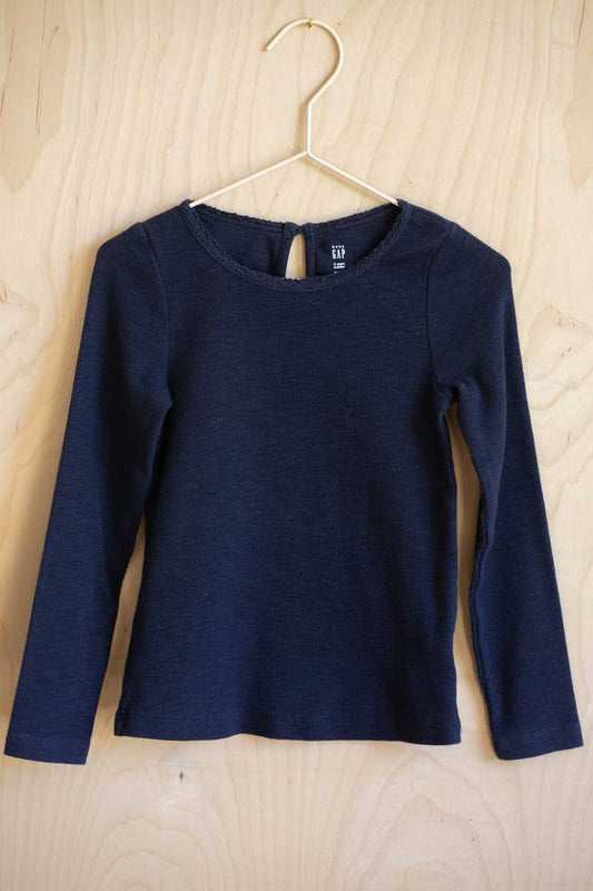 Navy Blue Ribbed Long Sleeve Shirt: 5T