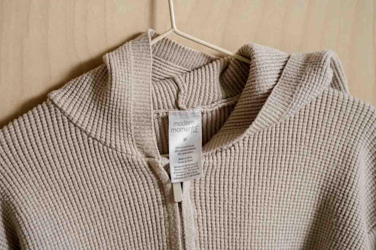 Beige Waffle Zipper Hoodie: 5yr