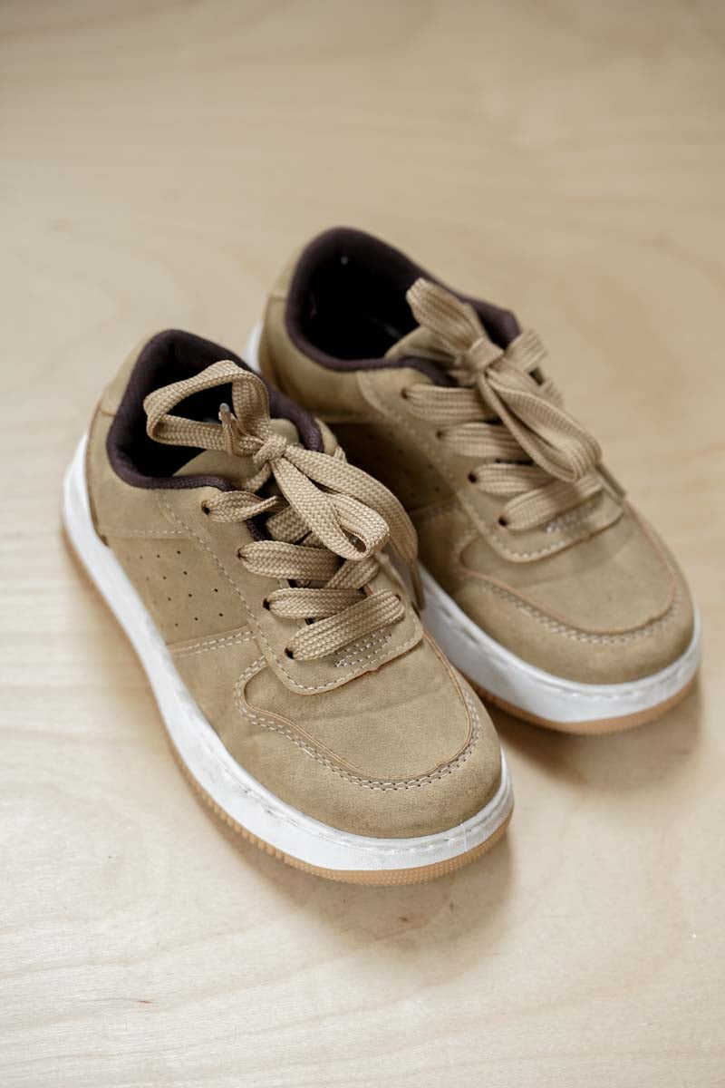 Tan Leather Suede Sneakers: 10