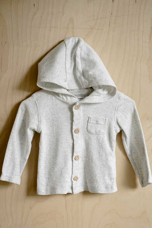 Ash Grey Button Hooded Shirt: 9mos