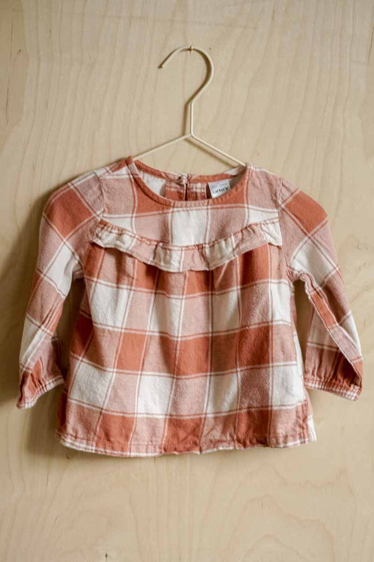 Orange Plaid Flannel Blouse: 12mos