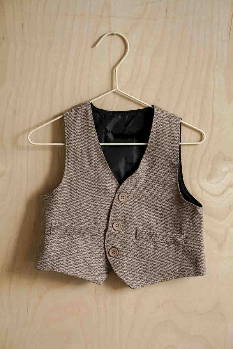 Tan Herringbone Vest: 12-18mos