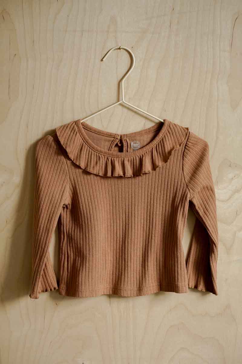 Rust Ribbed Ruffled Collar Blouse: 18mos