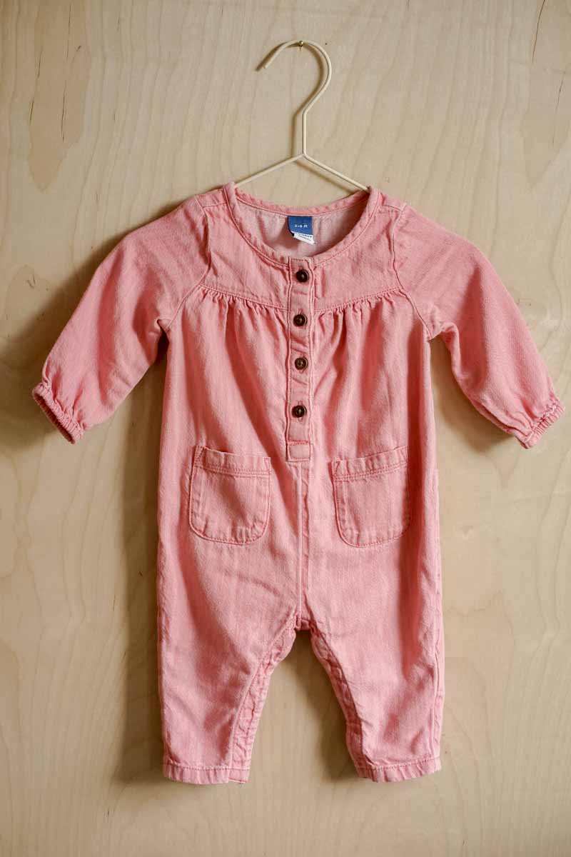 Pink Soft Denim Romper: 3-6mos