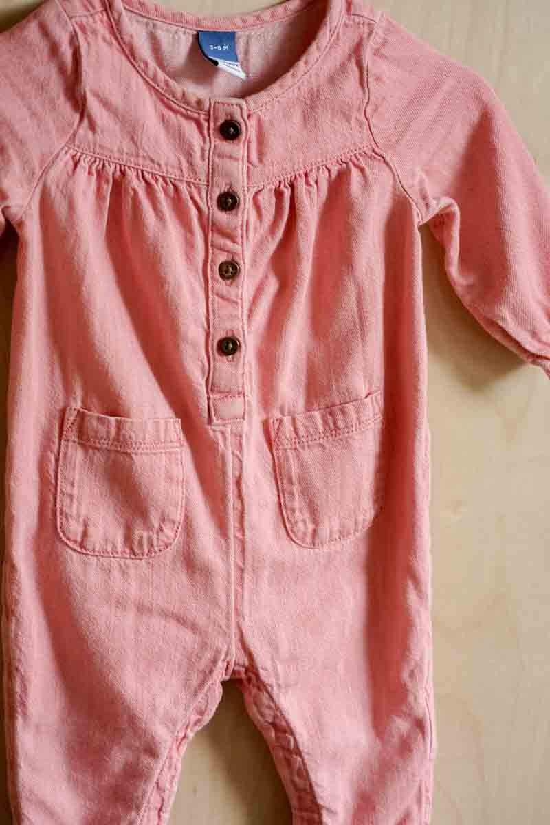 Pink Soft Denim Romper: 3-6mos