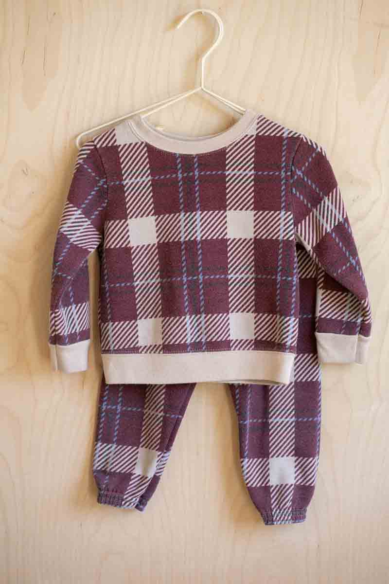 Burgundy Plaid Sweater & Pants Set: 18mos