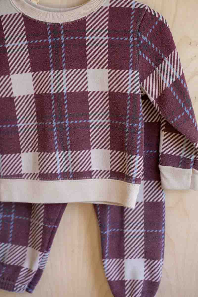 Burgundy Plaid Sweater & Pants Set: 18mos