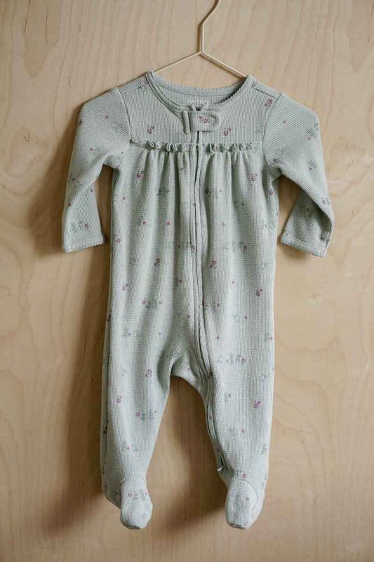 Teal Waffle Floral Zipper Pajamas: 6mos