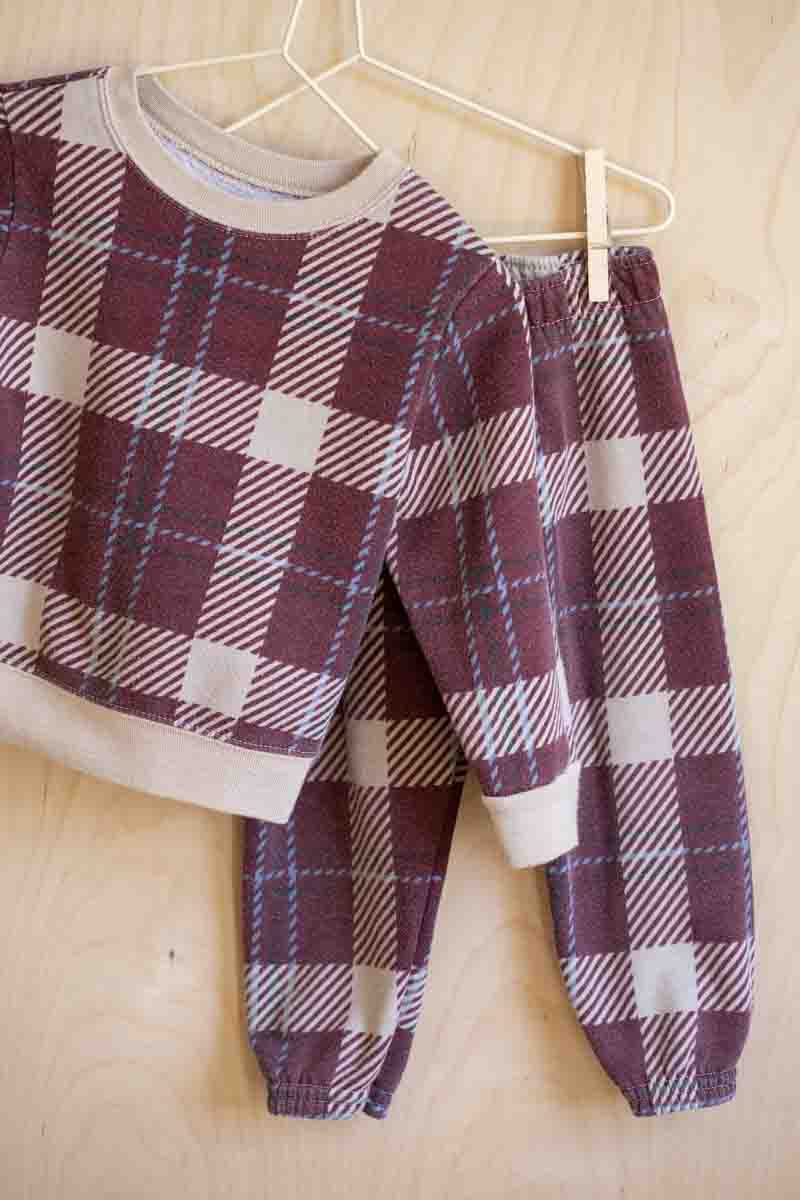 Burgundy Plaid Sweater & Pants Set: 18mos