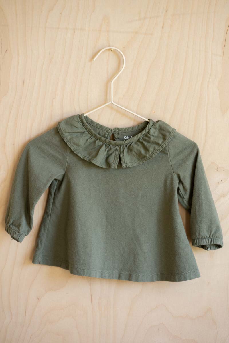 Green Ruffled Collar Blouse: 6mos