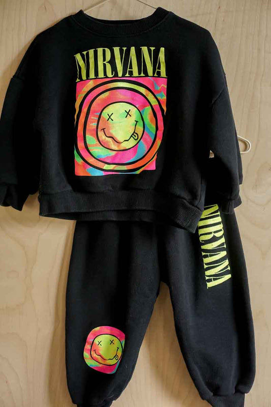 Black Colorful Nirvana Sweater & Pants Set: 3-4T