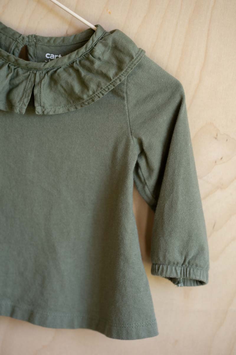 Green Ruffled Collar Blouse: 6mos