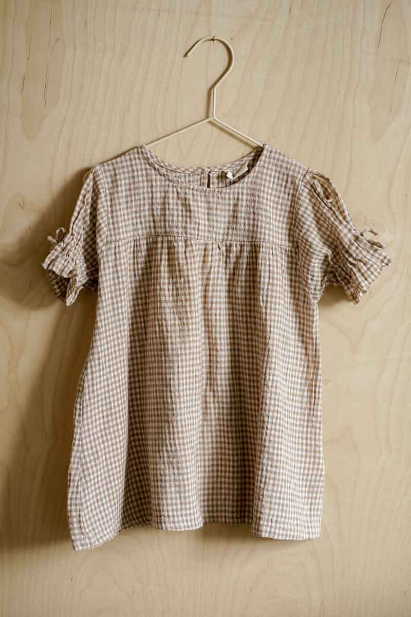 Tan Gingham Dress: 9-12mos