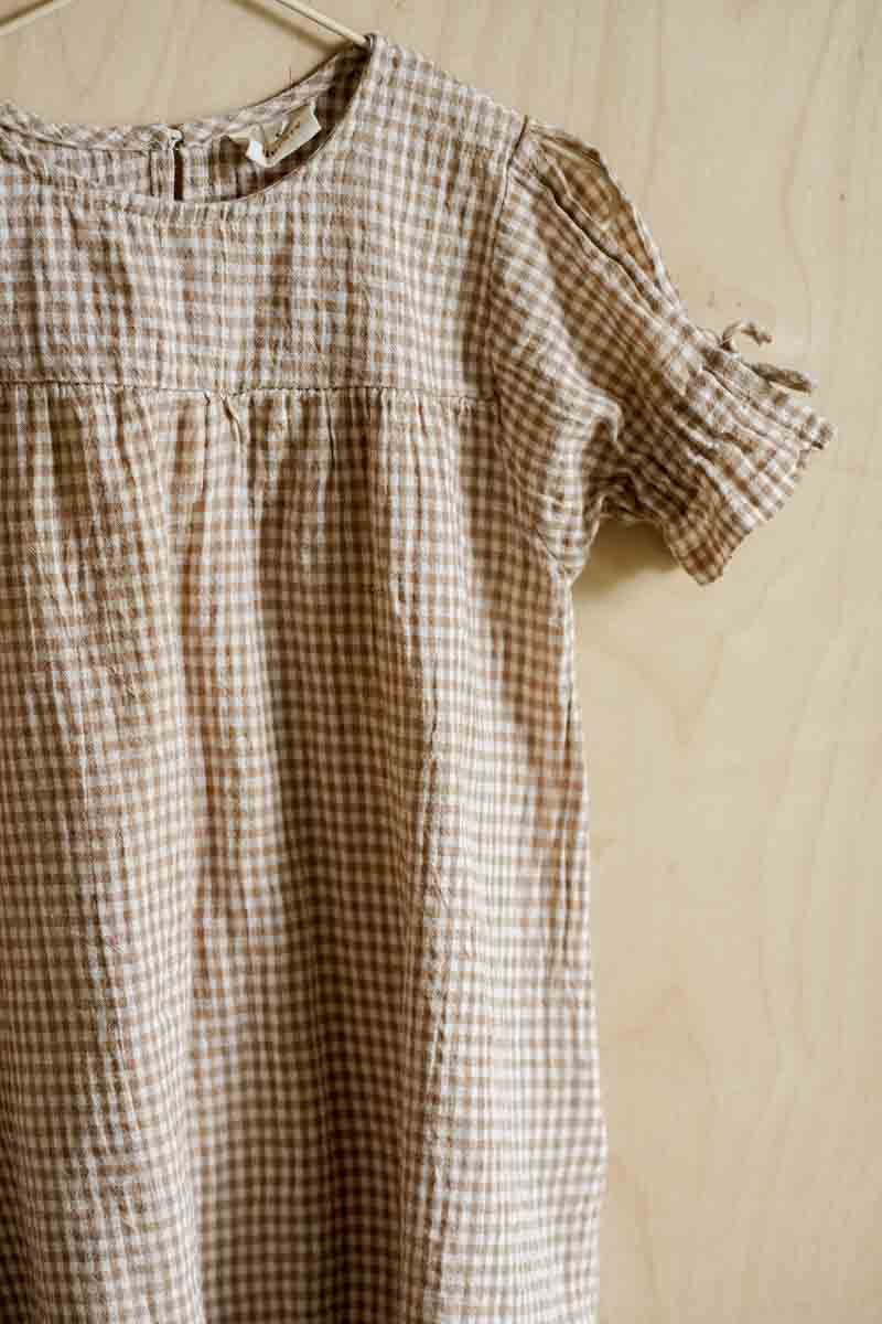 Tan Gingham Dress: 9-12mos