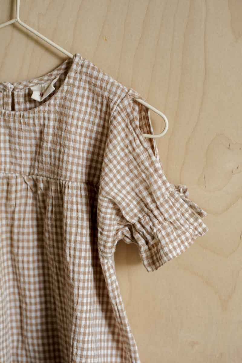 Tan Gingham Dress: 9-12mos