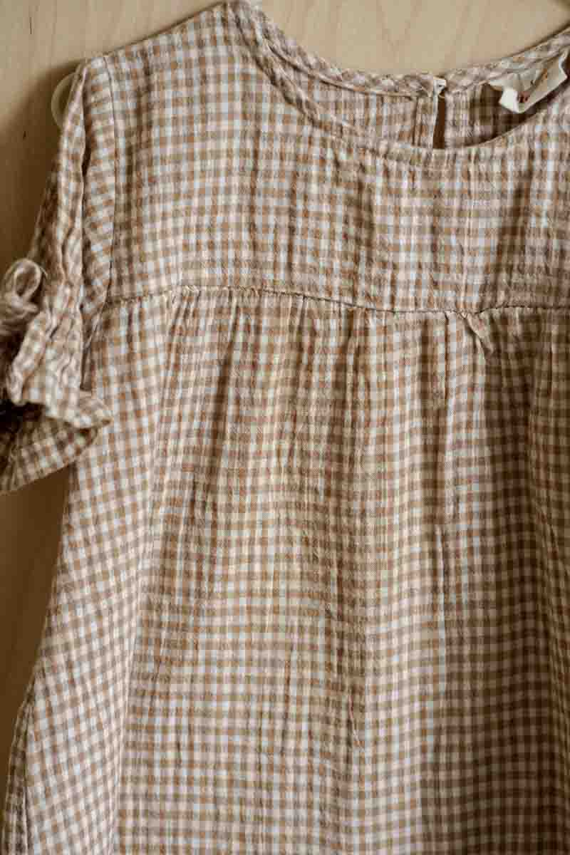 Tan Gingham Dress: 9-12mos