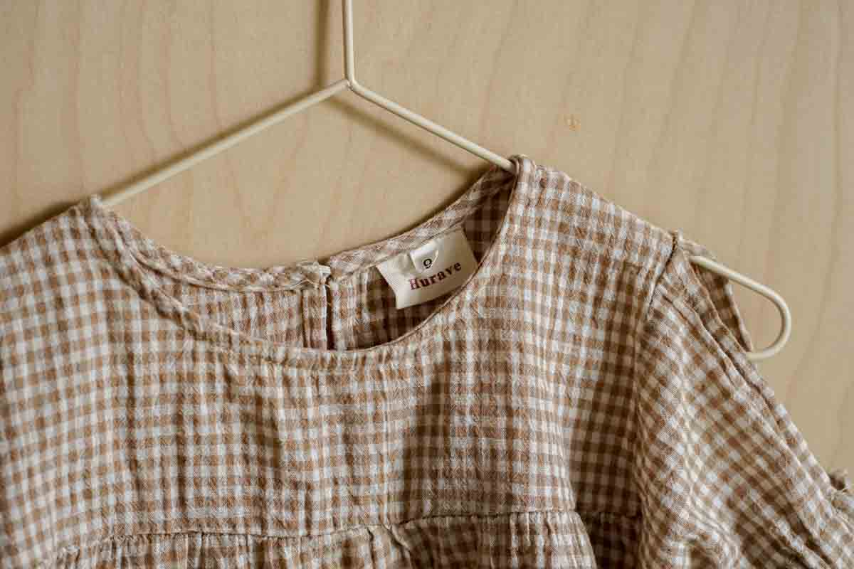 Tan Gingham Dress: 9-12mos