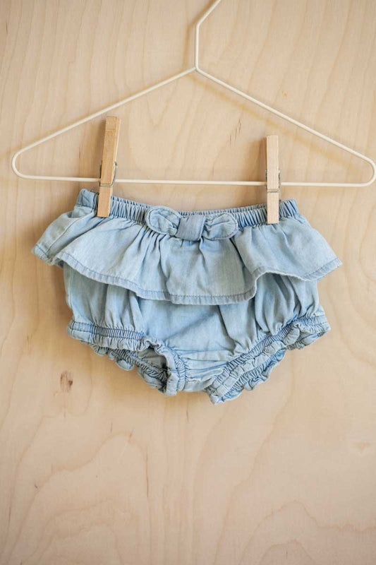 Light Blue Denim Ruffled Bloomers: newborn