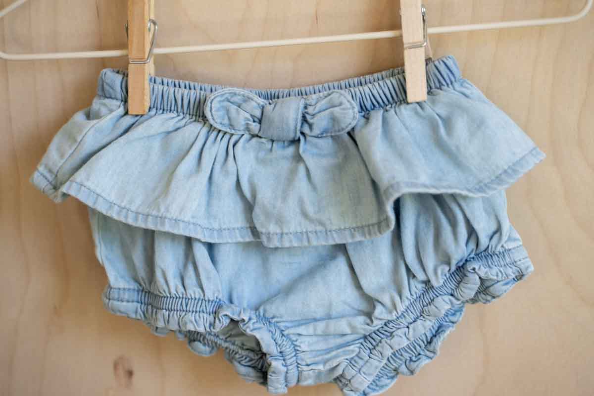 Light Blue Denim Ruffled Bloomers: newborn