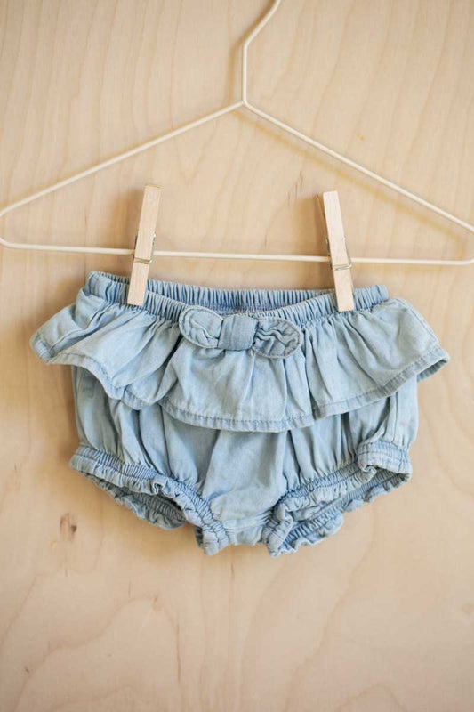 Light Blue Denim Ruffled Bloomers: newborn