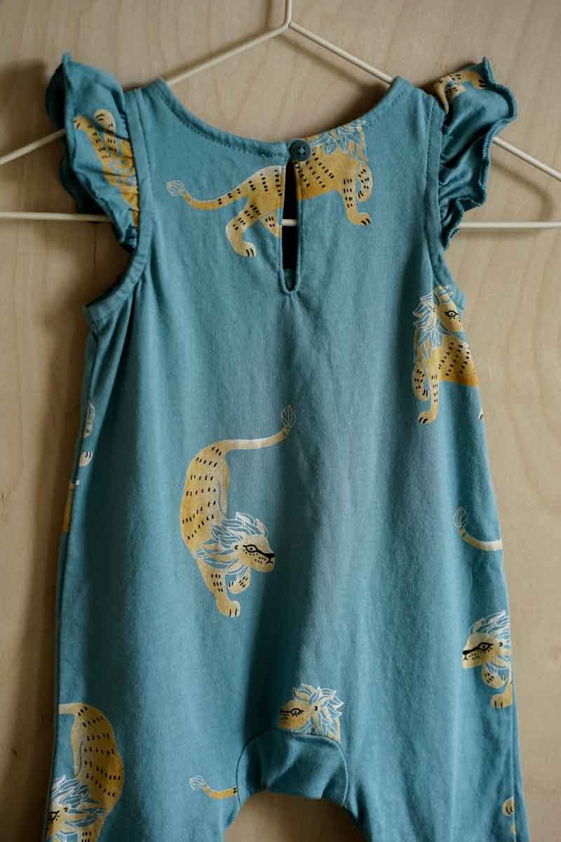 Teal Blue Lion Romper: 0-3mos