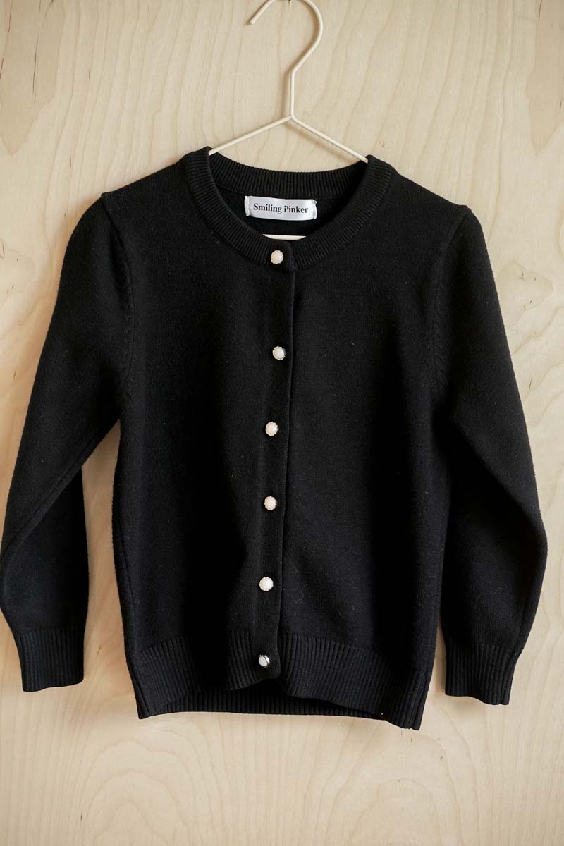 Black Knit Pearl Cardigan: 4-5T