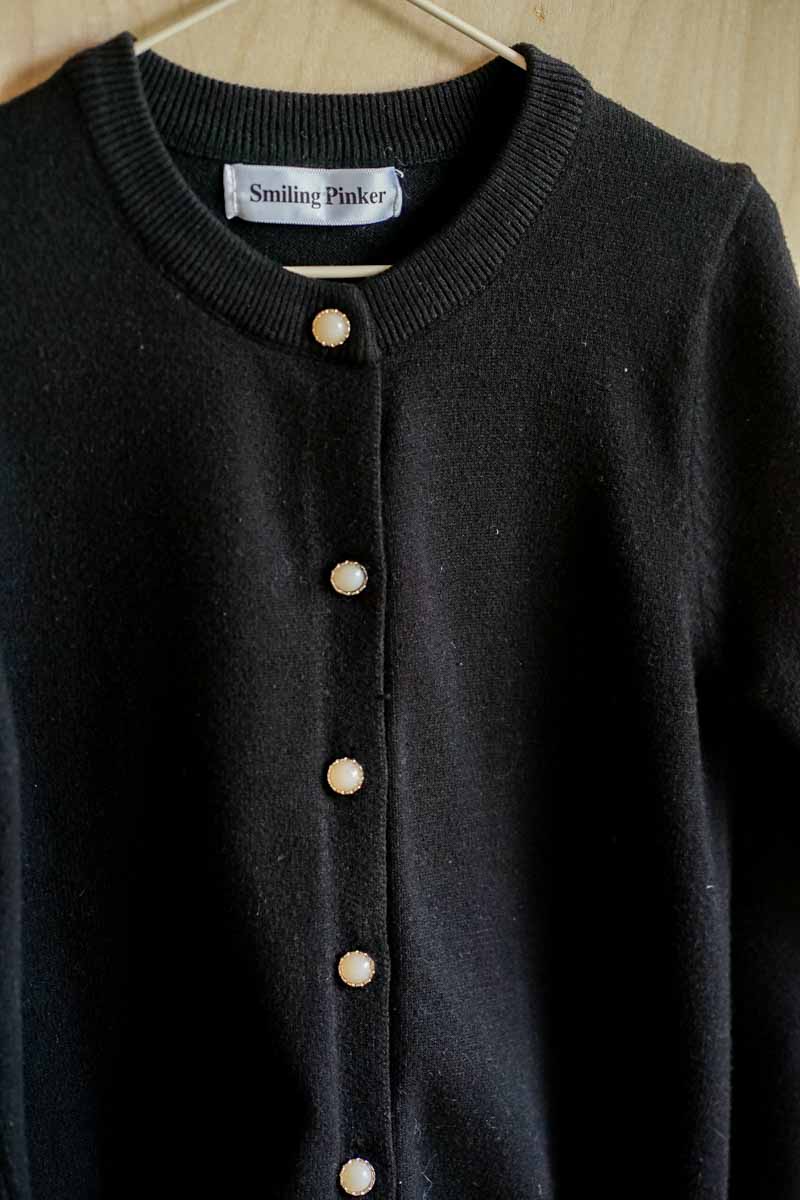 Black Knit Pearl Cardigan: 4-5T