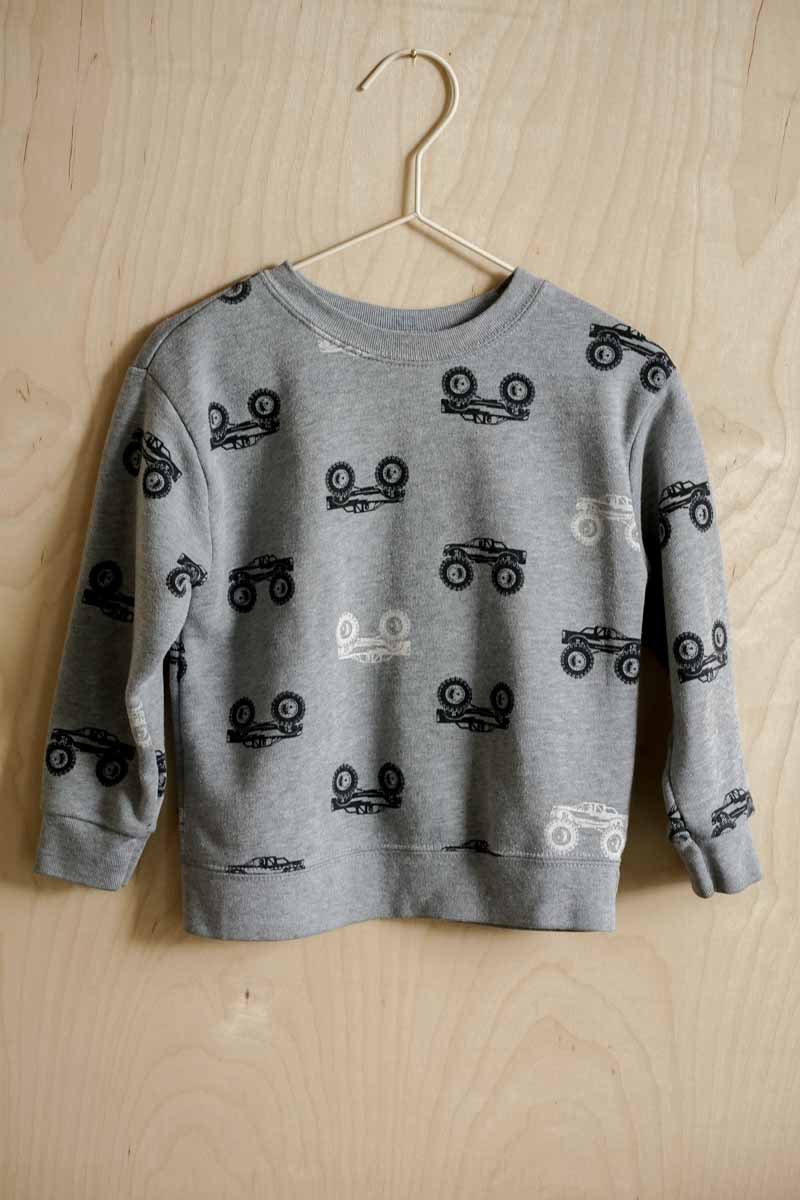 Grey Monster Truck Fleece Sweatshirt: 3T