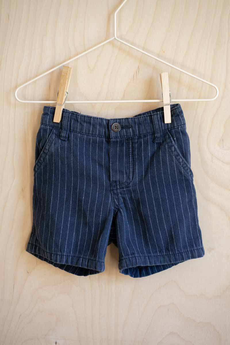 Navy Blue Pinstripe Shorts: 6-9mos