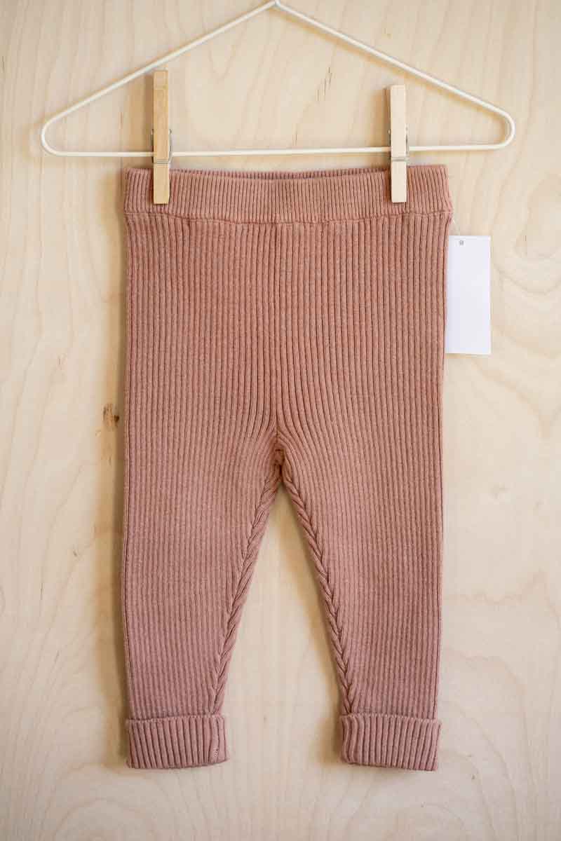 Camel Ribbed Knit Pants: 12mos