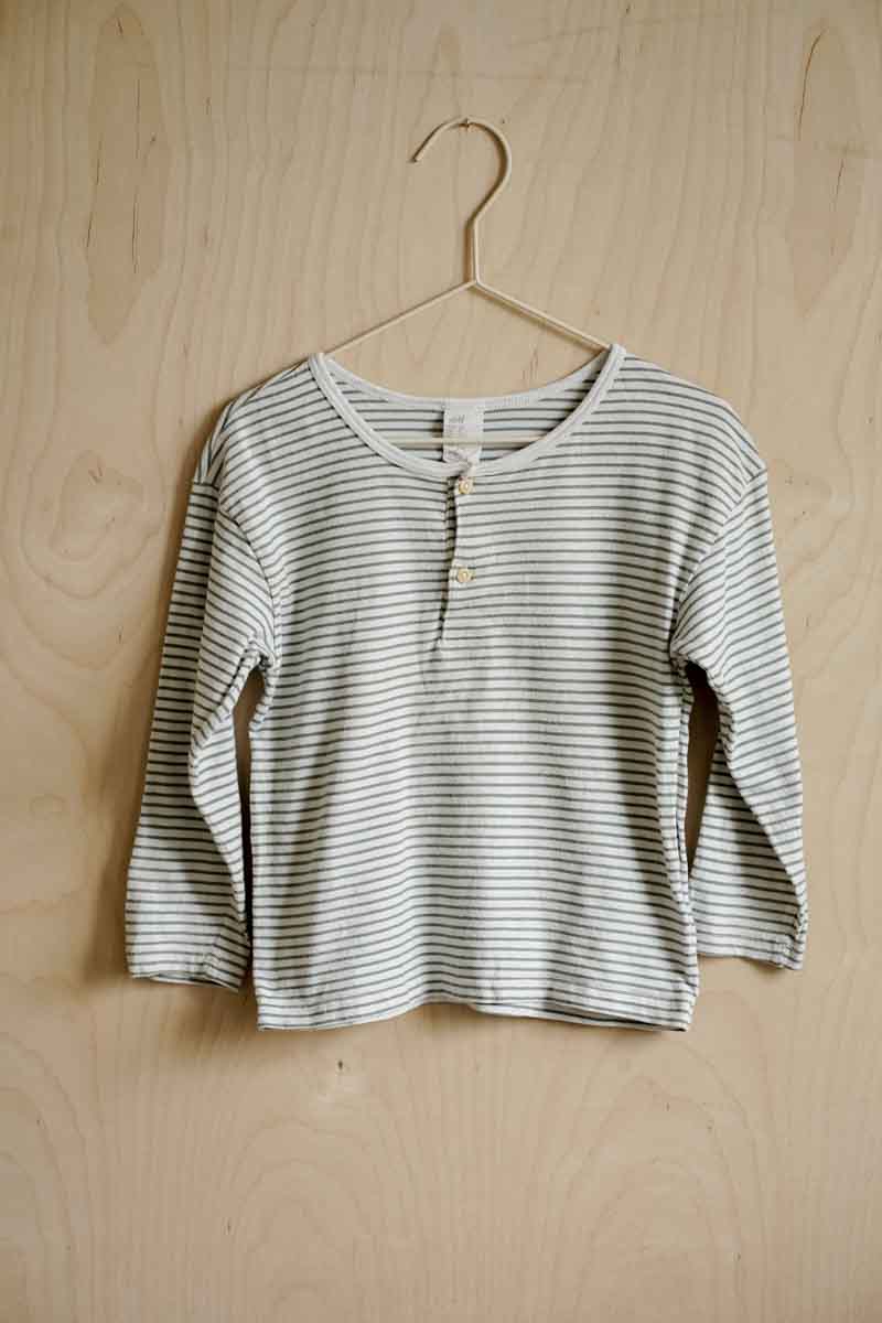 Green Striped Henley Shirt: 4T