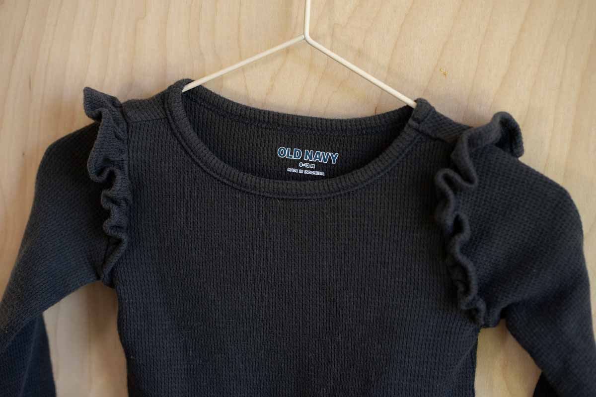 Charcoal Waffle Long Sleeve Bodysuit: 6-12mos