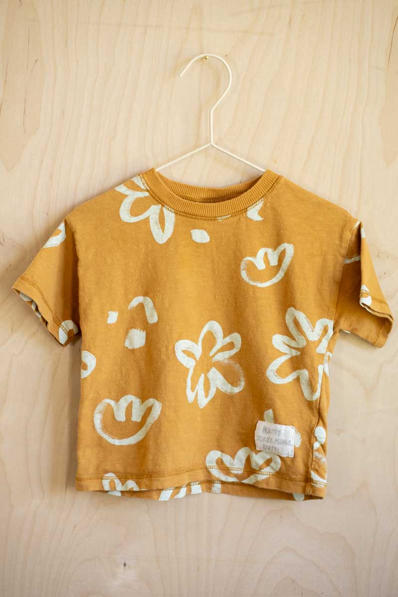 Burnt Yellow Flower Tee: 12-18mos