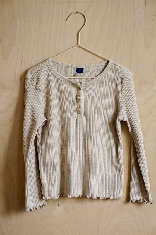 Beige Ribbed Henley Long Sleeve Shirt: 5T