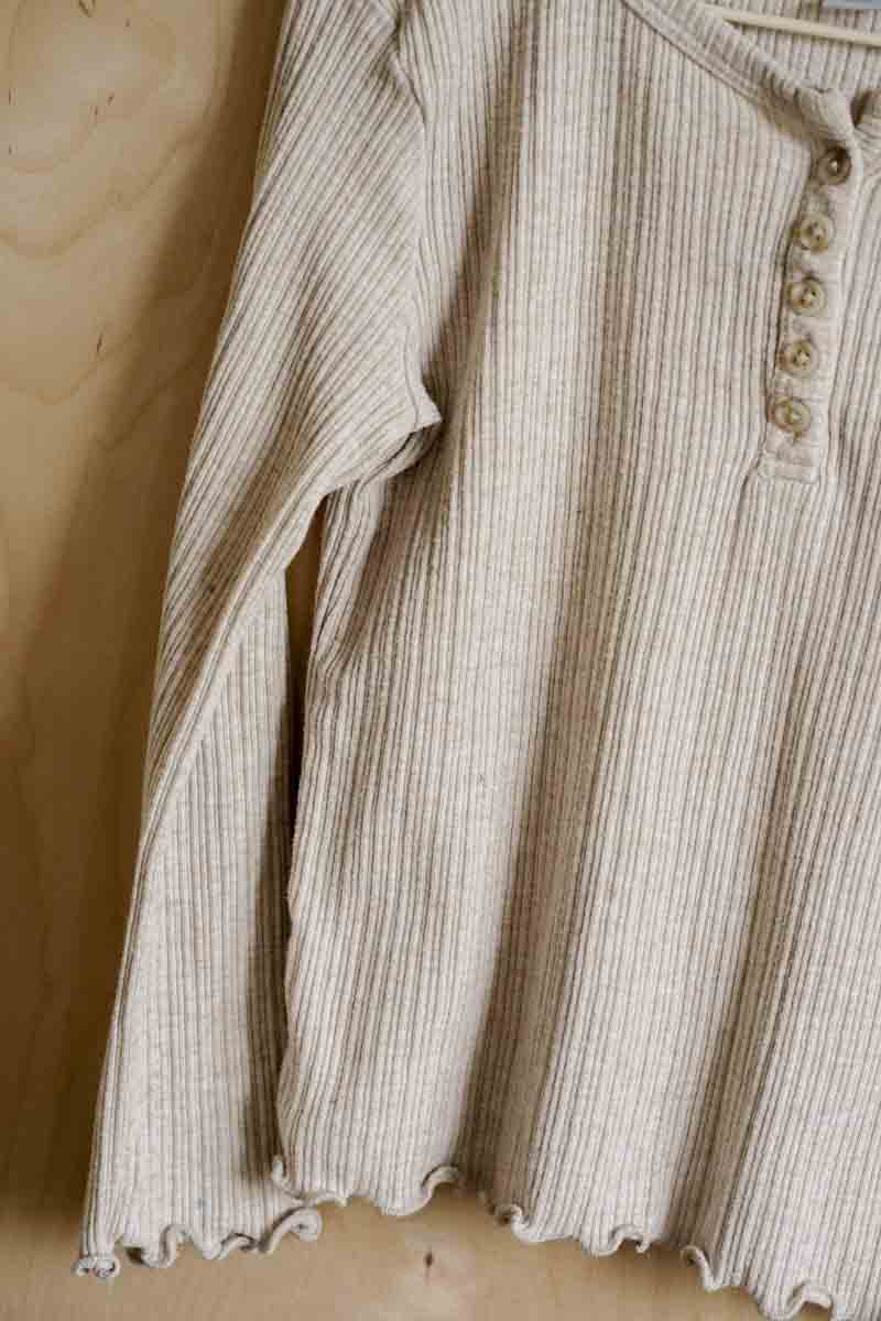 Beige Ribbed Henley Long Sleeve Shirt: 5T