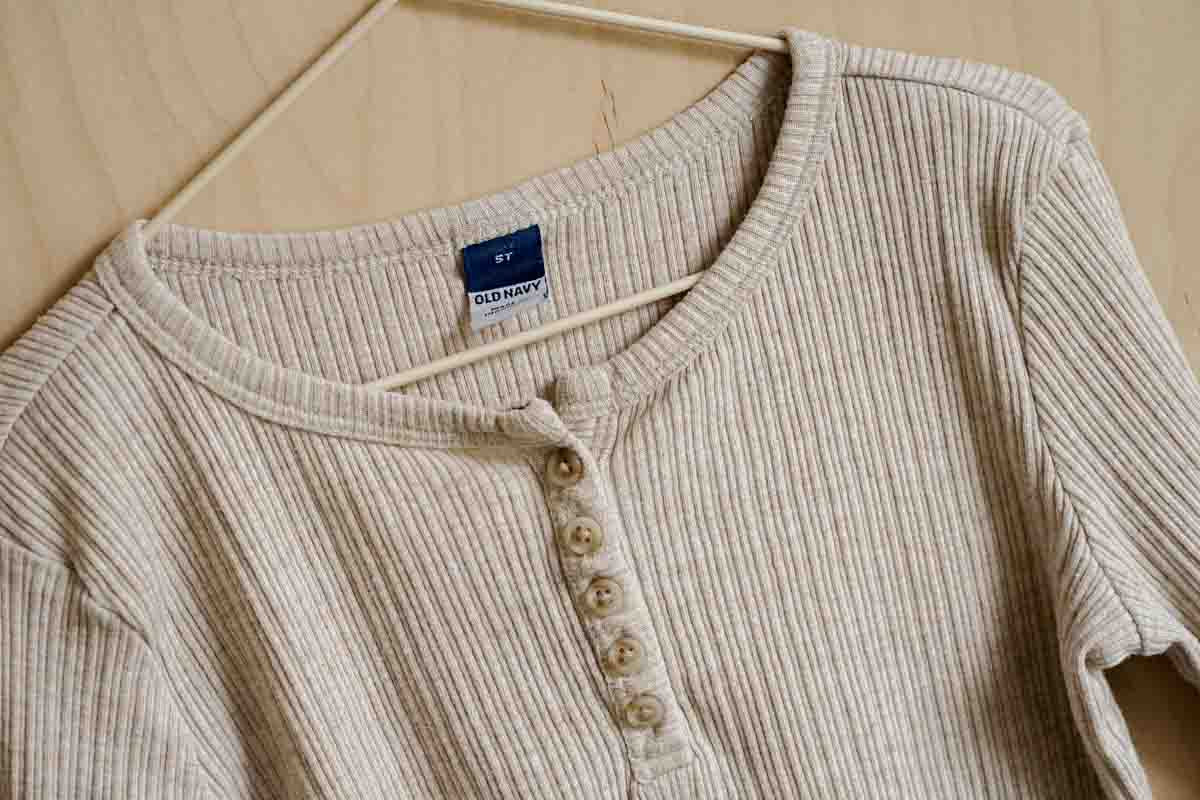 Beige Ribbed Henley Long Sleeve Shirt: 5T