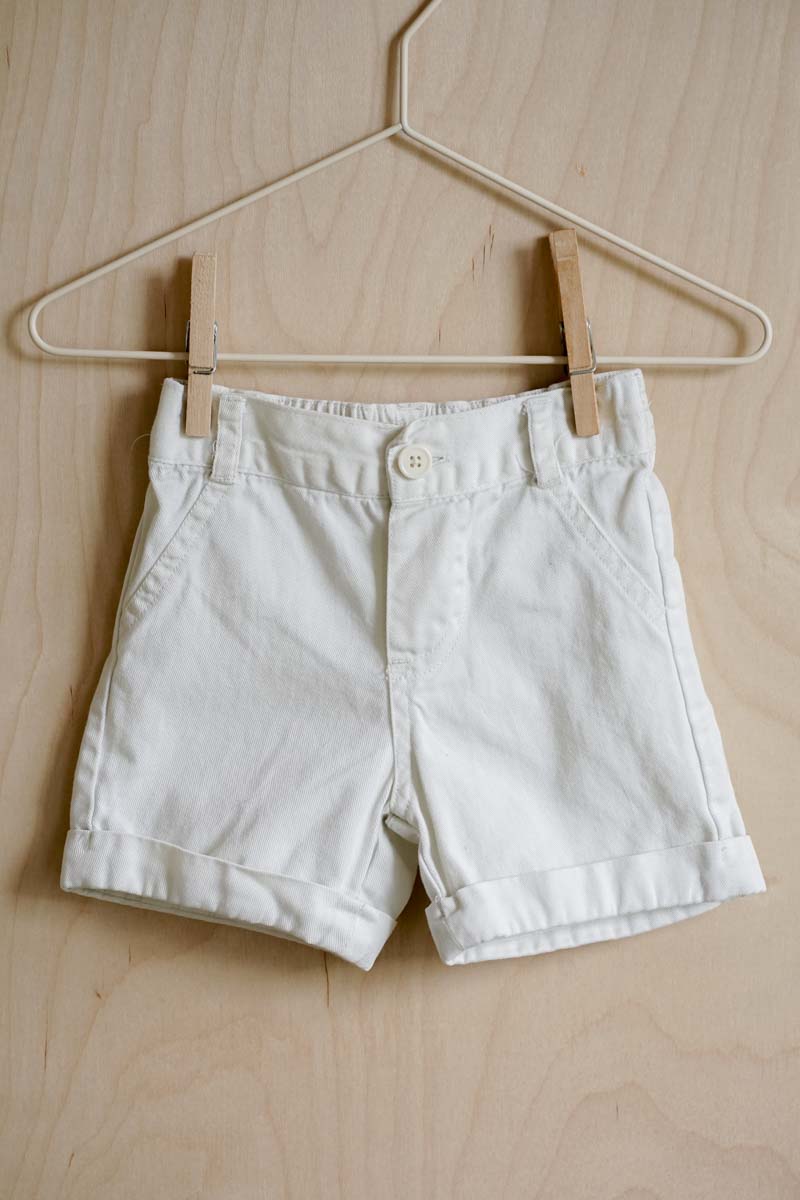 White Cotton Shorts: 0-3mos