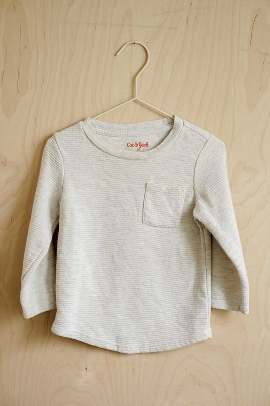 Ash Grey Long Sleeve Ribbed Shirt: 2T