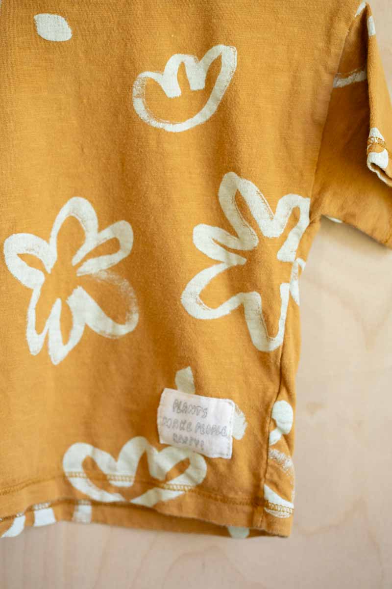 Burnt Yellow Flower Tee: 12-18mos